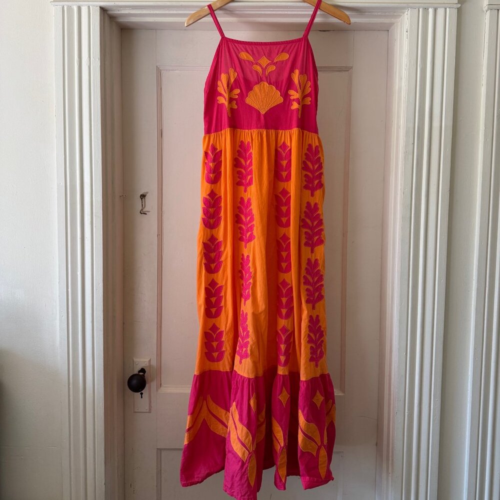 Banjanan Hazel Embroidered Maxi Dress Pink Orange Small